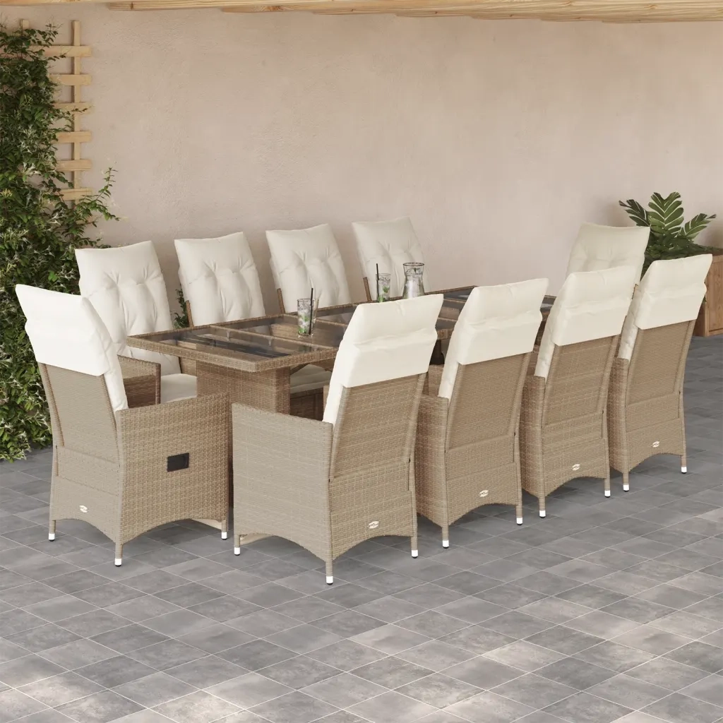 Set Bistrò da Giardino 11 pz con Cuscini in Polyrattan Beige 3277266