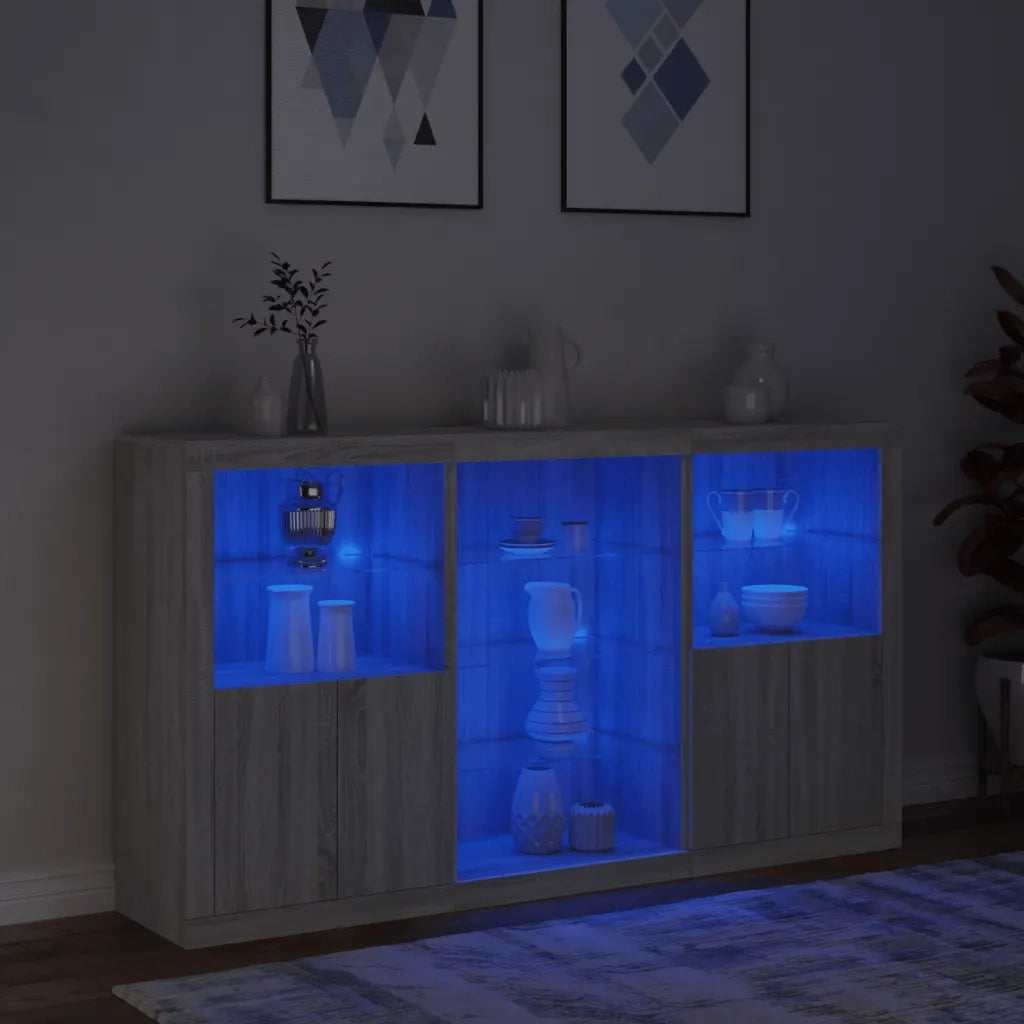 Credenza con Luci LED-Buffet-Armadio da cucina Grigio Sonoma 181,5x37x100 cm 393979