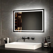 Specchio Bagno con Illuminazione 40 x 60 cm - Specchio LED Anti-condensazione - Luce Fredda Bianca/Luce Calda Bianca - Specchio con Interruttore - Cornice di Alta Qualità in Alluminio - IP44