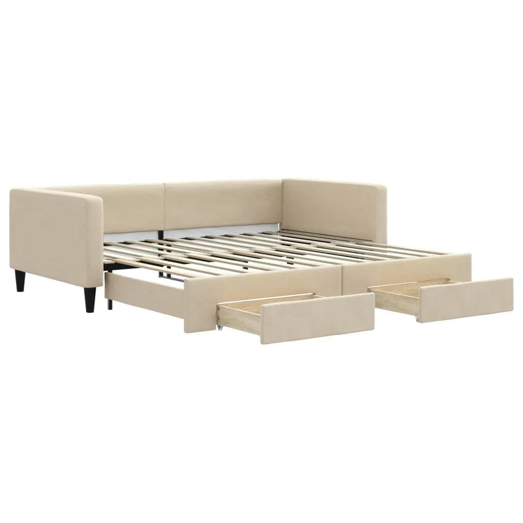Divano Letto Estraibile con Cassetti-Sofa Letto-Daybed Crema 100x200cm in Tessuto 963632