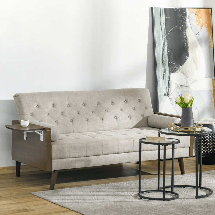 Divano Letto 3 Posti 200x88x89 cm con Mensole Laterali Beige