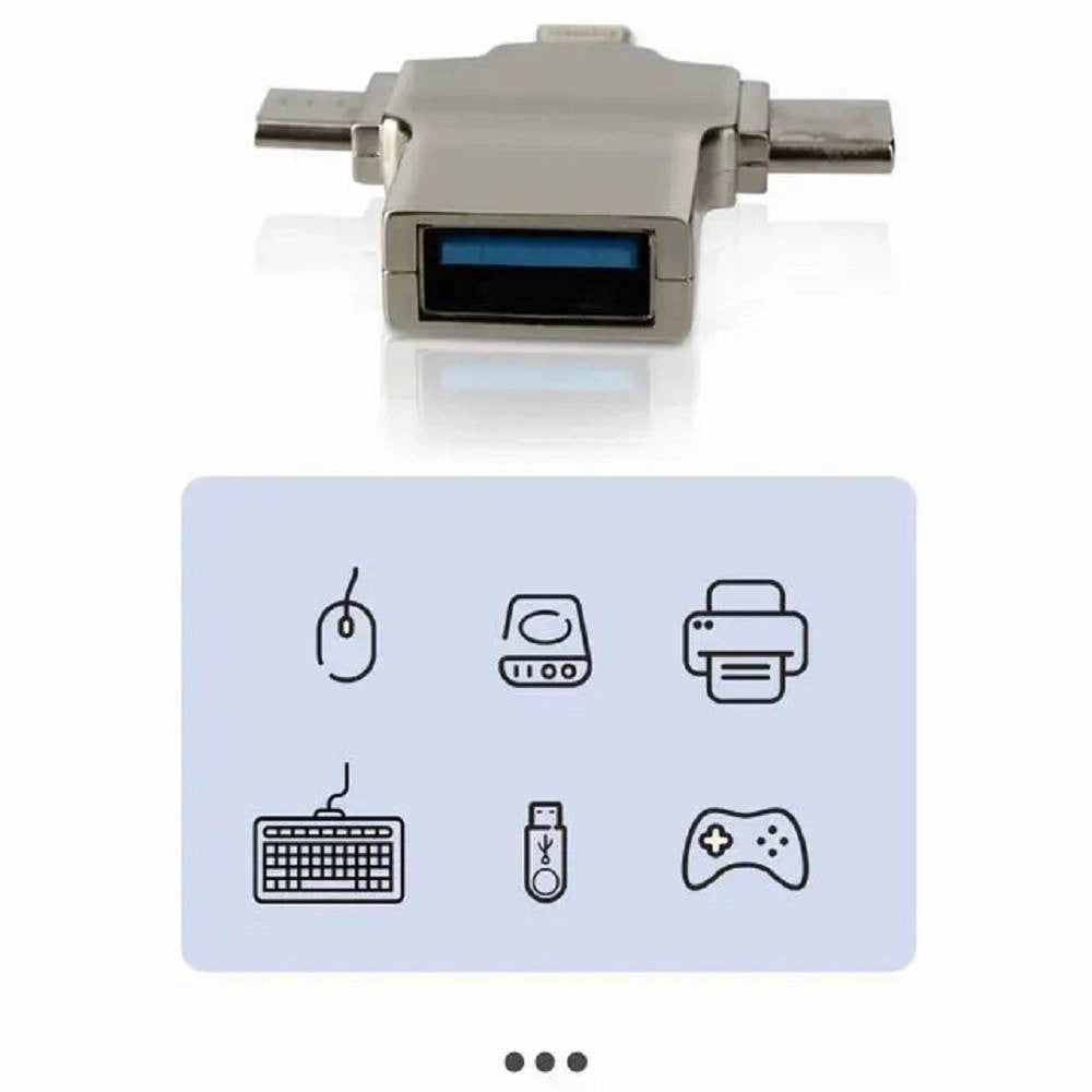 Trade Shop - Adattatore Otg 3in1 Da Lightning Type-c Micro Usb A Usb Femmina 100 Mbps Otgu940 -