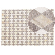Tappeto tappetino Pelle di vacchetta jacquard marrone e beige Motivo geometrico a rombi Retro 140 x 200 cm