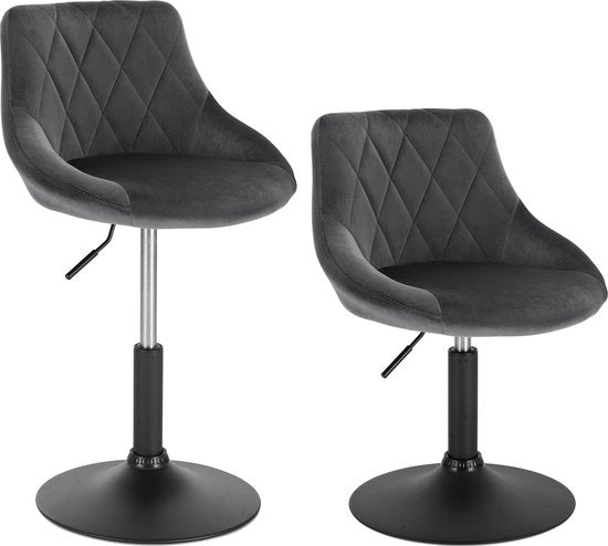 Set di 2 Sedie con Poggiatesta in Velluto - Regolabile in Altezza e Rotante - 37x27x24 cm - Grigio Scuro