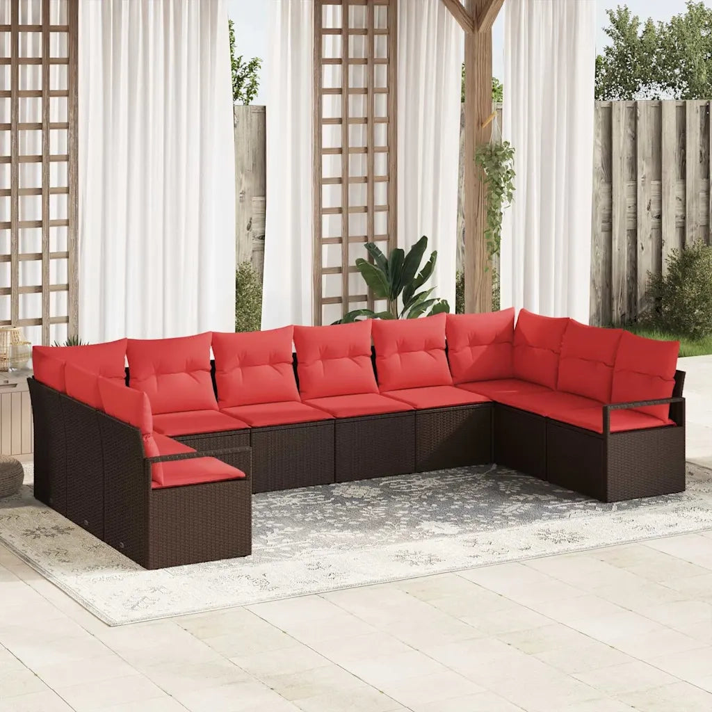 Set di divani con cuscino 10 pcs Marrone polyrattan