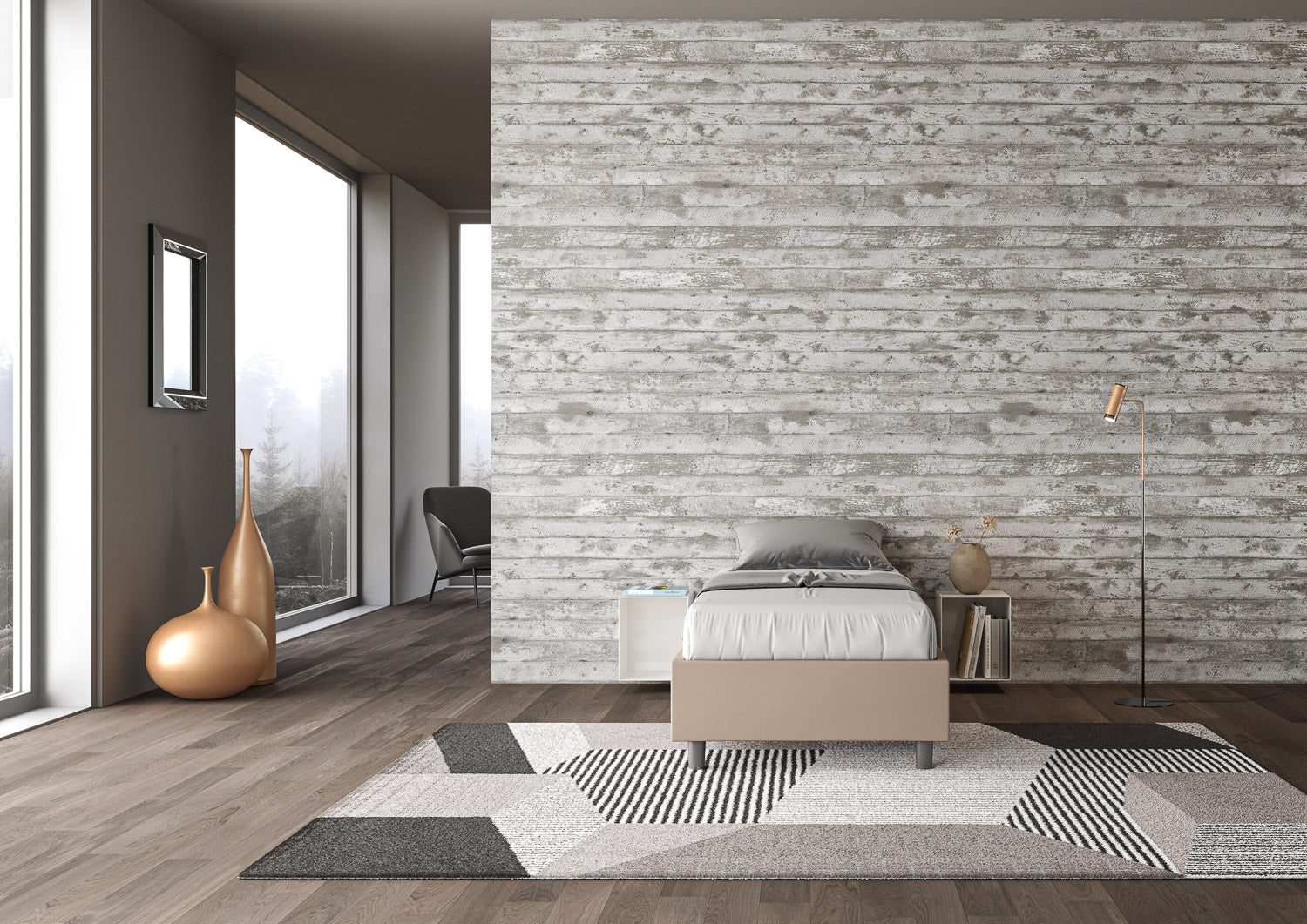 Letto Singolo Sommier 80x190 cm con Rete e Contenitore Azelia Tortora