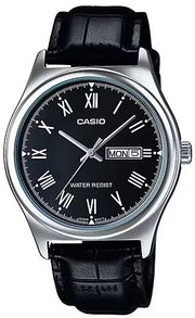 CASIO COLLECTION Mod. DAY DATE, ROMAN INDEXES. LEATHER - BLACK