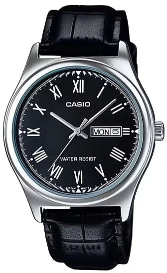 CASIO COLLECTION Mod. DAY DATE, ROMAN INDEXES. LEATHER - BLACK