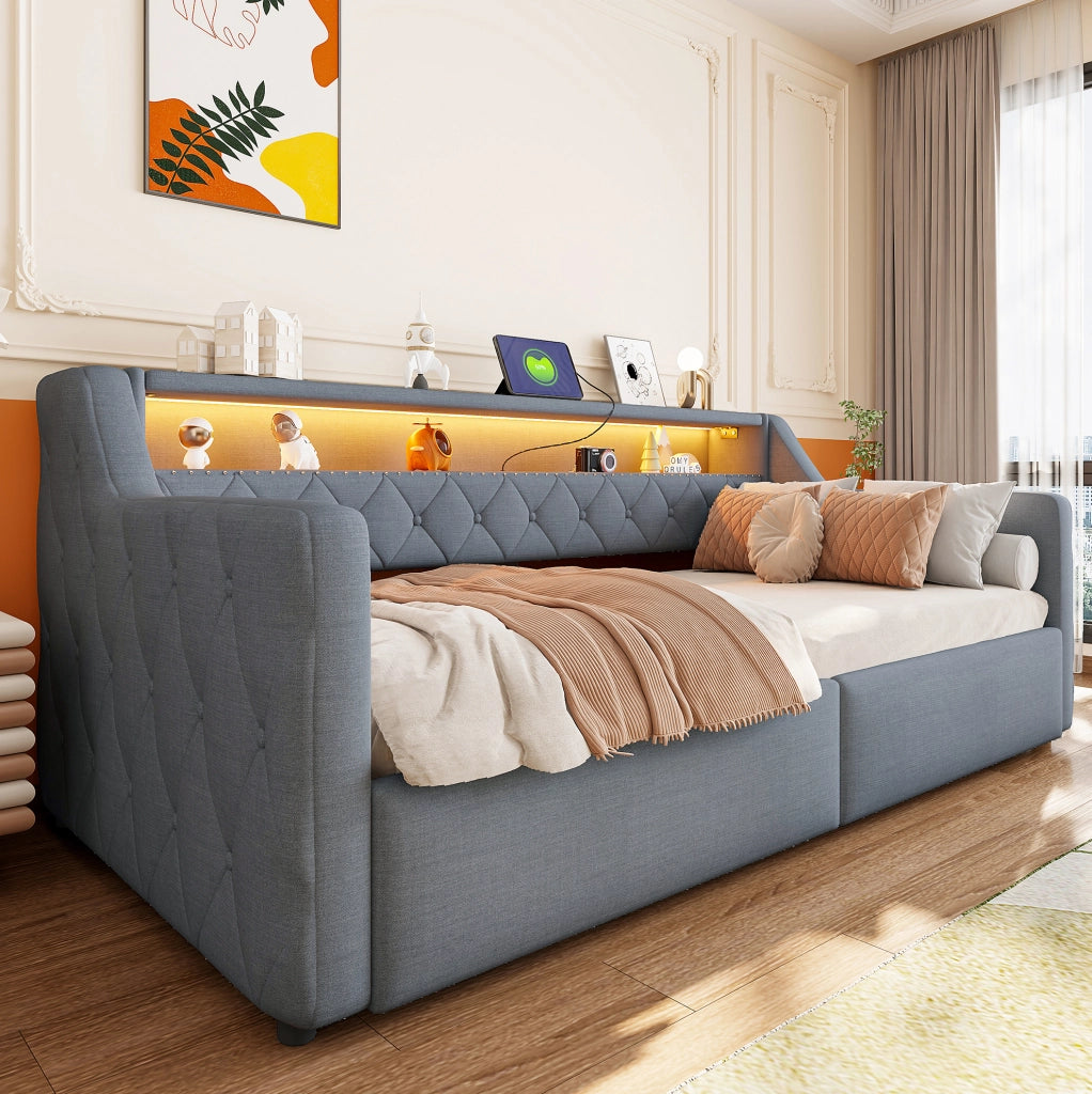 Daybed 90x200 cm con LED, vano contenitore idraulico e prese USB/USB-C