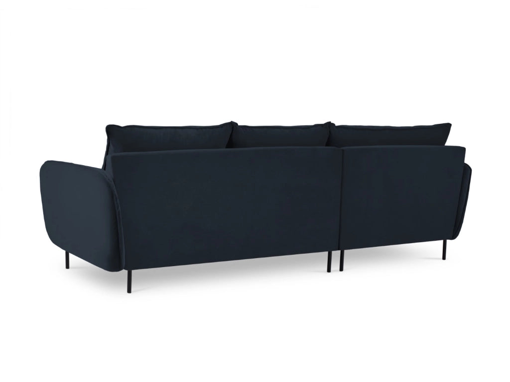 Cosmopolitan Design - Divano angolare sinistro "Vienna" 5 posti in velluto blu scuro 