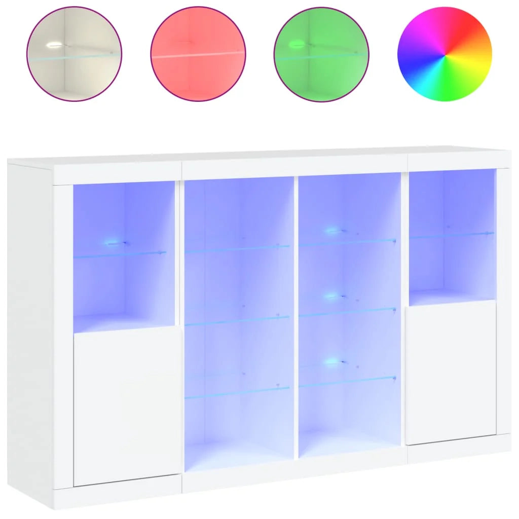 Buffet credenza cassettiera armadio mobile contenitore organizer per cucina soggiorno salotto con luci LED 3 pezzi legno ingegnerizzato bianco 02_0037197