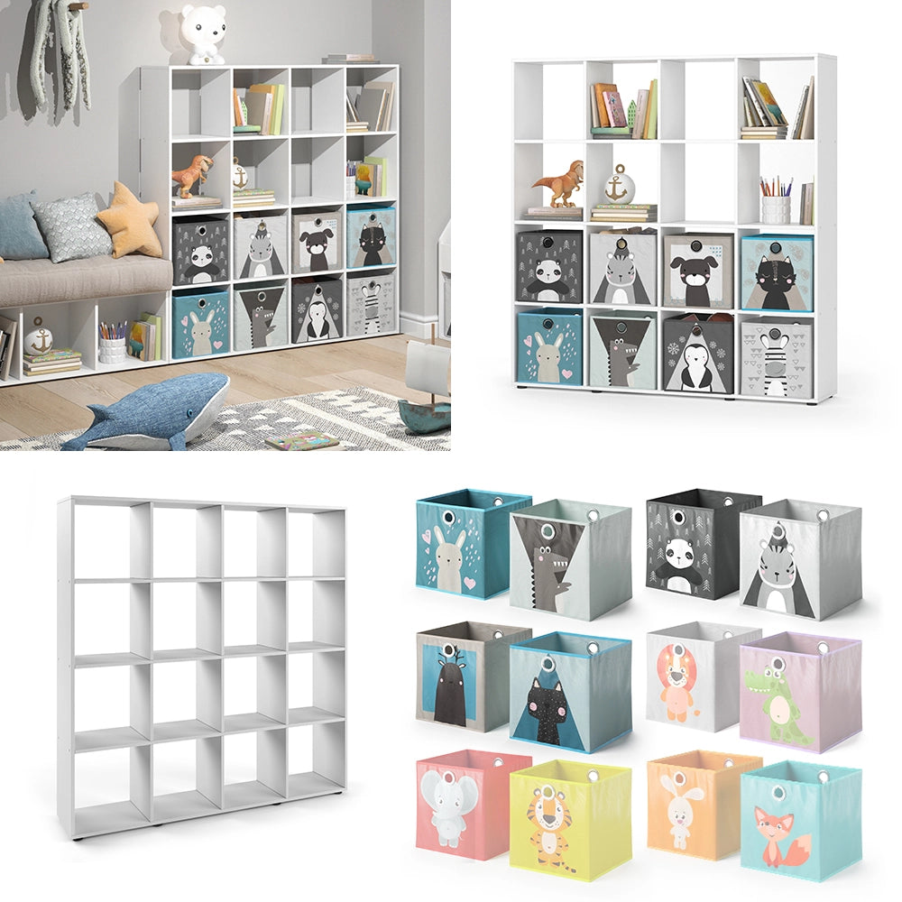 Vicco Libreria bambini Bianco 138.5 x 142.5 cm con 8 scatole pieghevoli