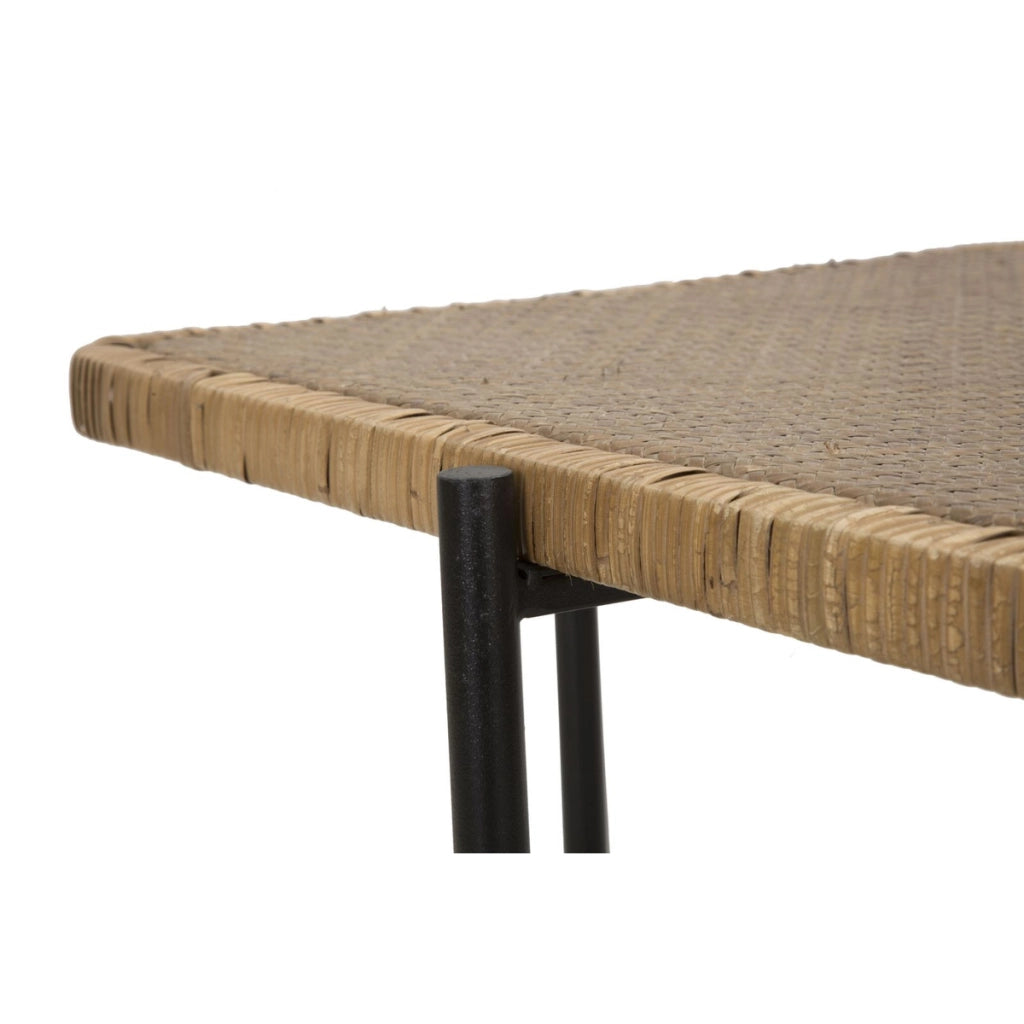 Tavolino da caffè Cebu in rattan e ferro nero — 75x55x46,5 cm