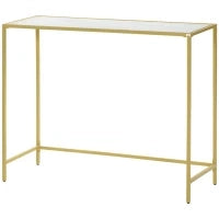 Mobile Consolle da Ingresso in Acciaio e Vetro Temperato, 100x35.5x80cm, Bianco e Oro