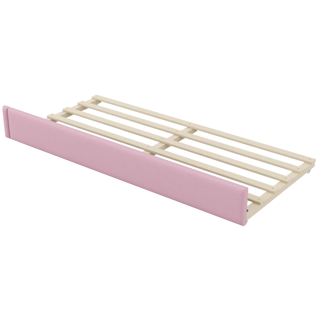 Letto singolo imbottito 90x200 cm rosa con LED, USB ed estraibile