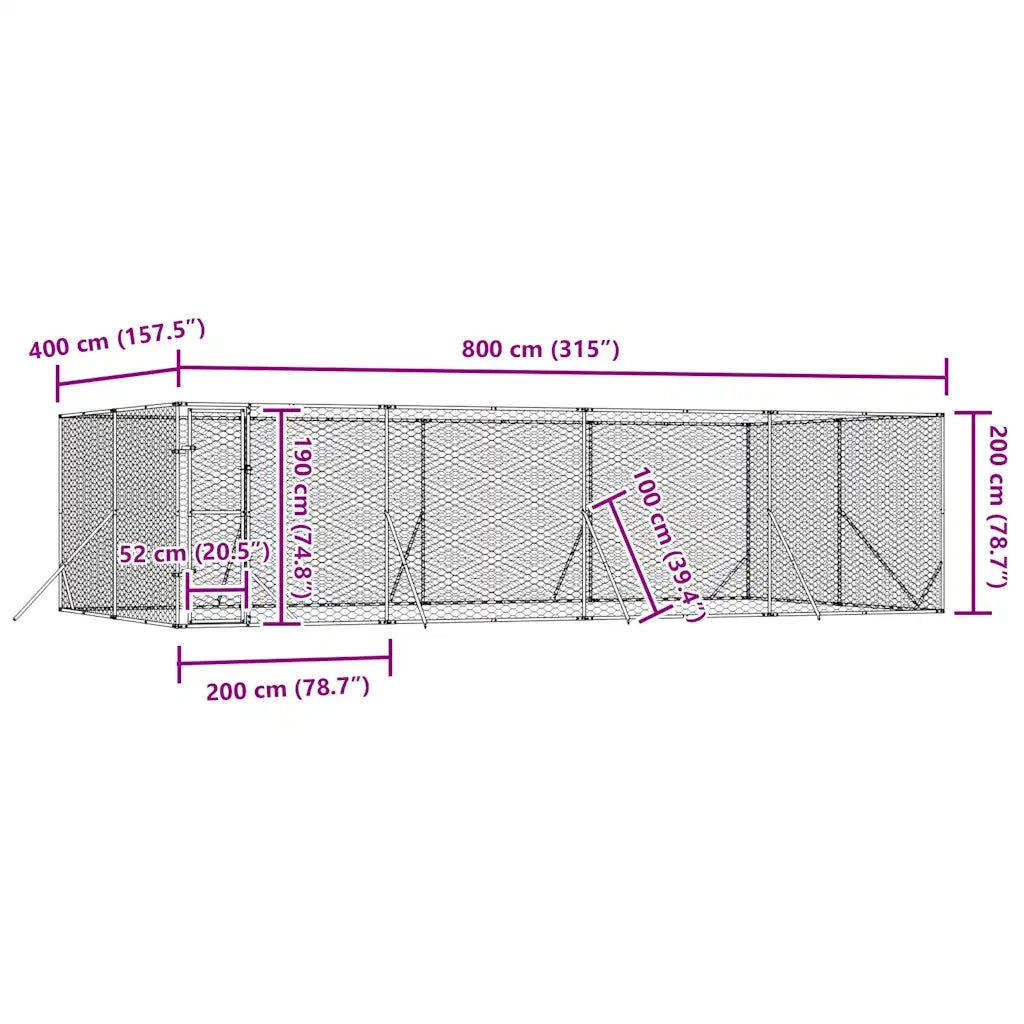 Cuccia per Cani da Esterno Argento 8x4x2 m in Acciaio Zincato 3190463