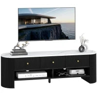 Mobile TV 140 cm, mobile TV per televisore 65 pollici effetto marmo con 3 cassetti frontali a canna di fucile 2 mensole nero