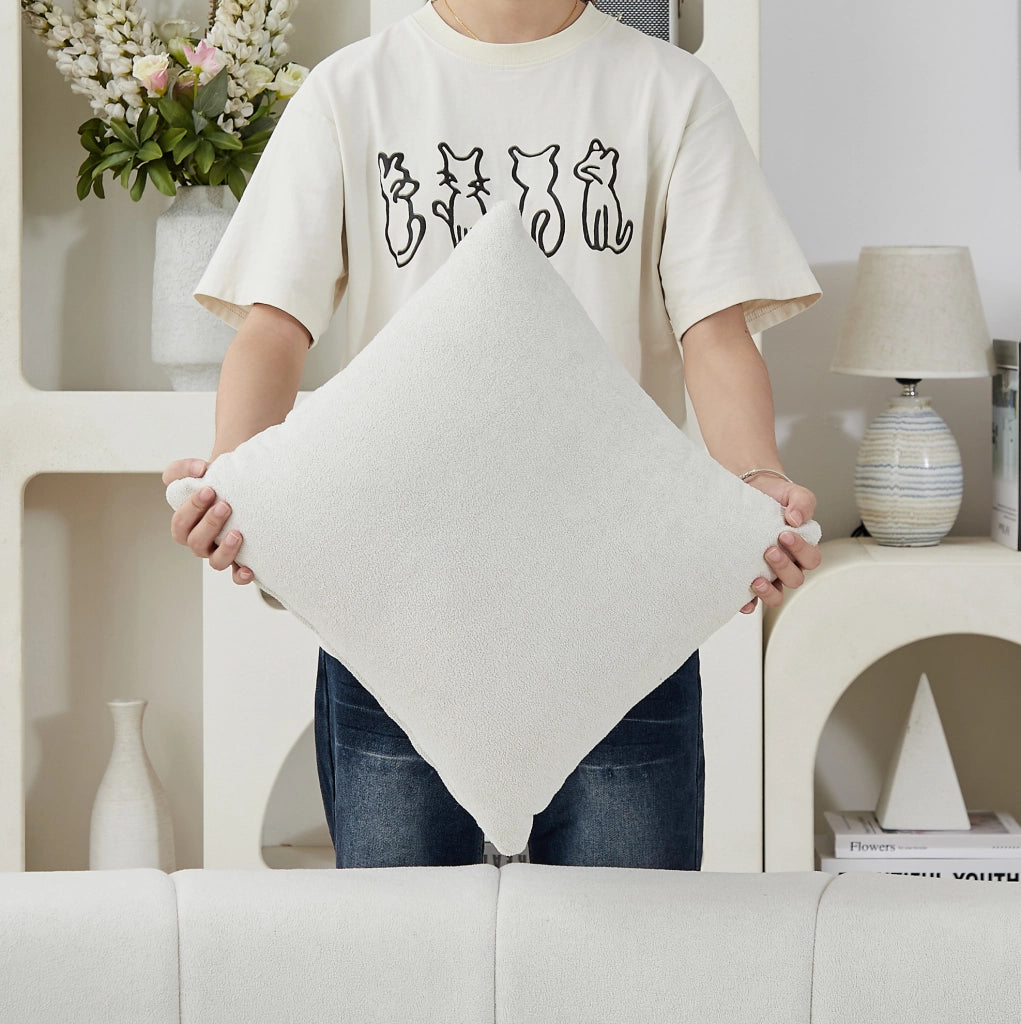 Divano modulare curvo in ciniglia beige con 2 cuscini