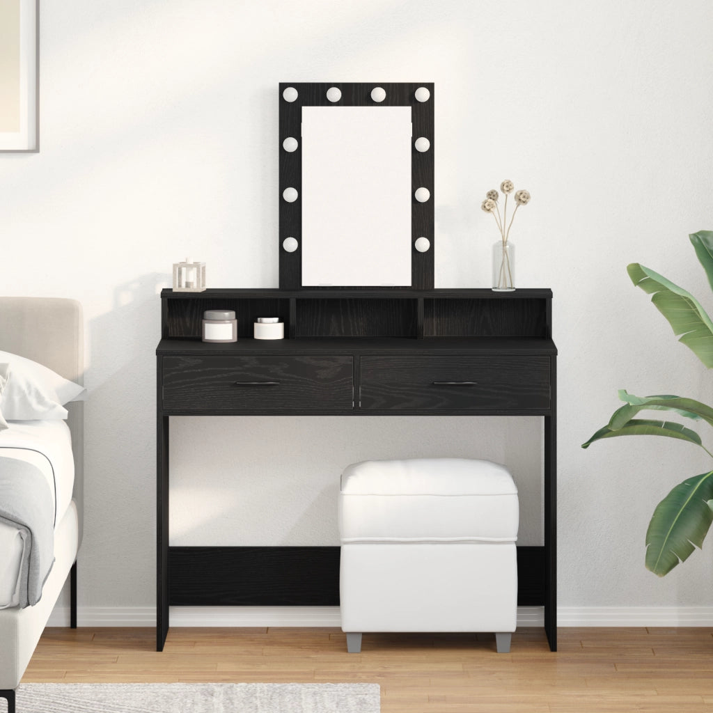 Specchio per trucco con luci LED Quercia Nera 100x41x140 cm