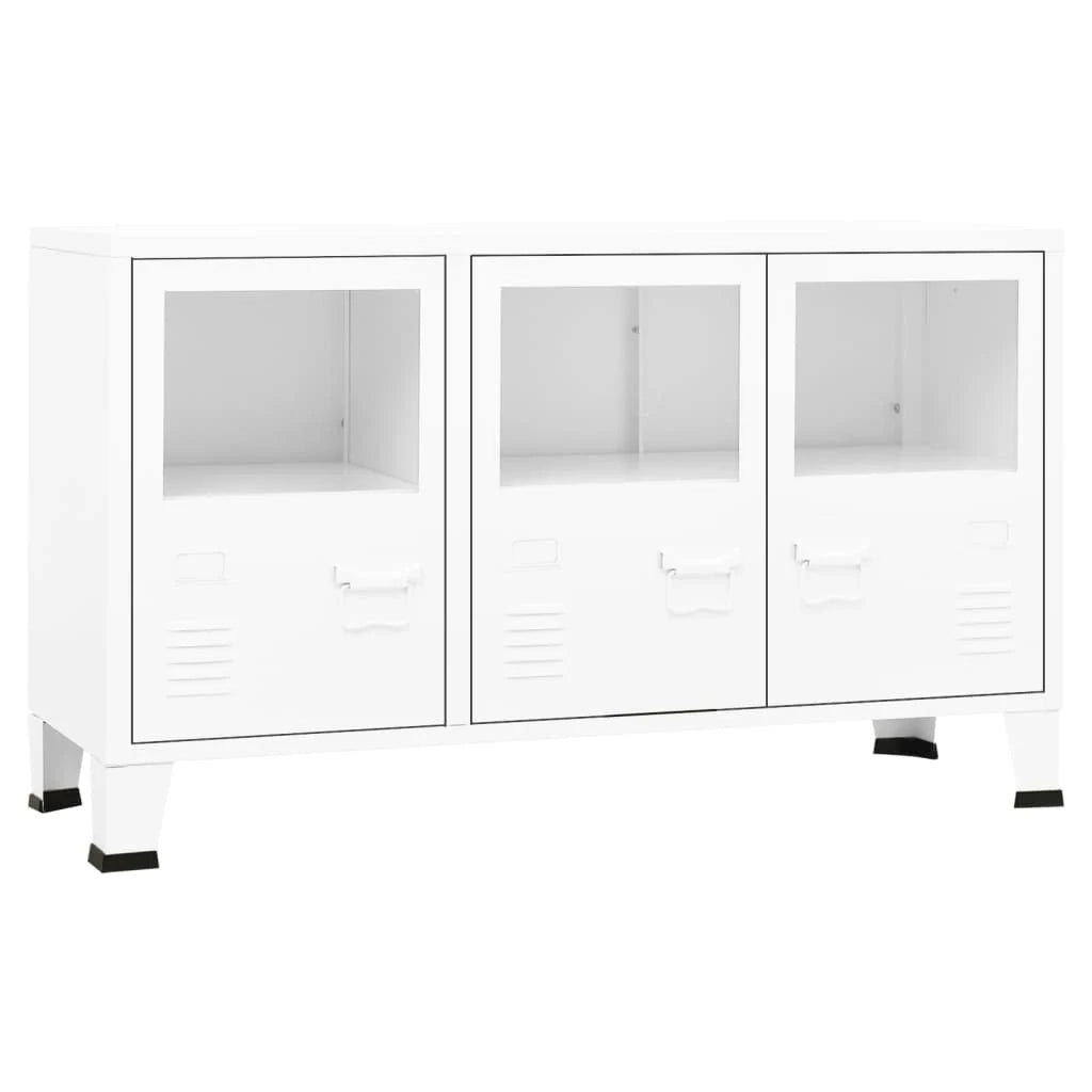 Buffet credenza cassettiera mobiletto mobile contenitore organizer cucina soggiorno stile industriale 105 x 35 x 62 cm metallo e vetro bianco 02_0035679