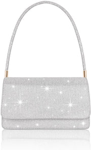Borsa a Mano con 2 Compartimenti in Argento con Pailletti, Tas da Sera con Maniglia, Borsa da Spalla Elegante in Argento per Donne per Matrimonio, Gala, Festa, Cene di Lusso