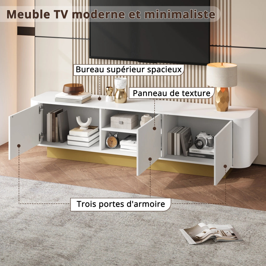 Mobile TV con 3 Ante e Ripiano Regolabile; Gestione Cavi; Design Arrotondato; 170??40;5??47 cm; in MDF e Pannello Truciolare; Bianco