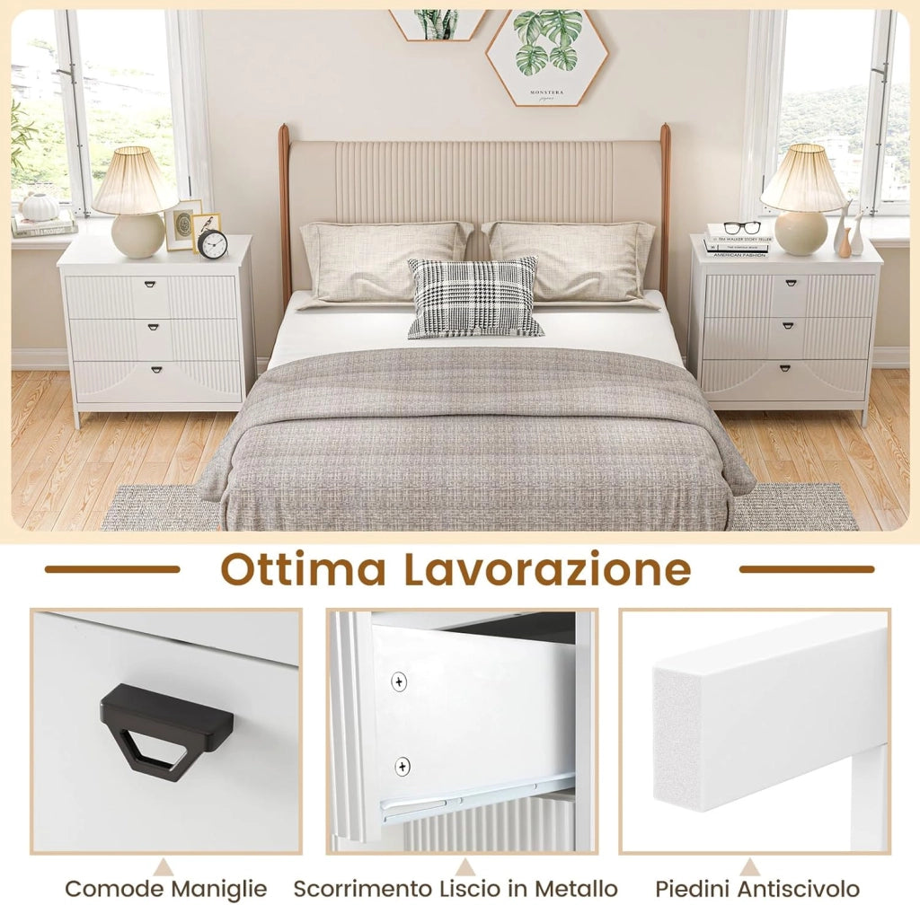 Comò a 3 Cassetti, Cassettiera in Legno con Kit Anti-Ribaltamento, Armadio di Stoccaggio con Ampio Spazio per Camera da Letto Soggiorno Ingresso, 80 x 40 x 79 cm