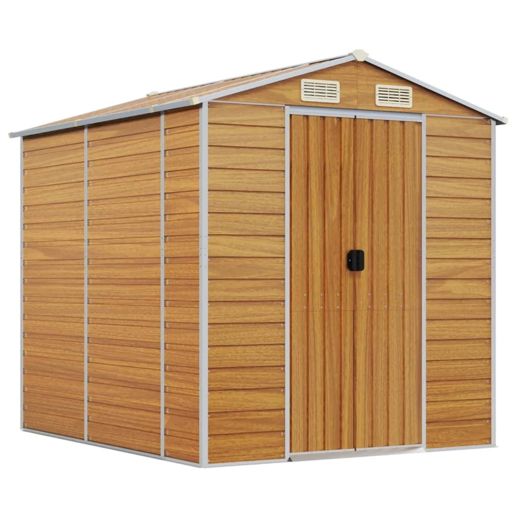 Casetta da giardino cabina ripostiglio casetta da esterno robusta casetta per attrezzi colore chiaro 191 x 215 x 198 cm acciaio zincato marrone 02_0022289