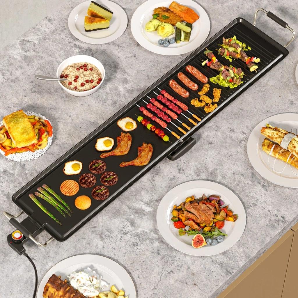 Griglia barbecue antiaderente da banco con temperatura regolabile per interni ed esterni-Griglia elettrica extra large 100cm Nero