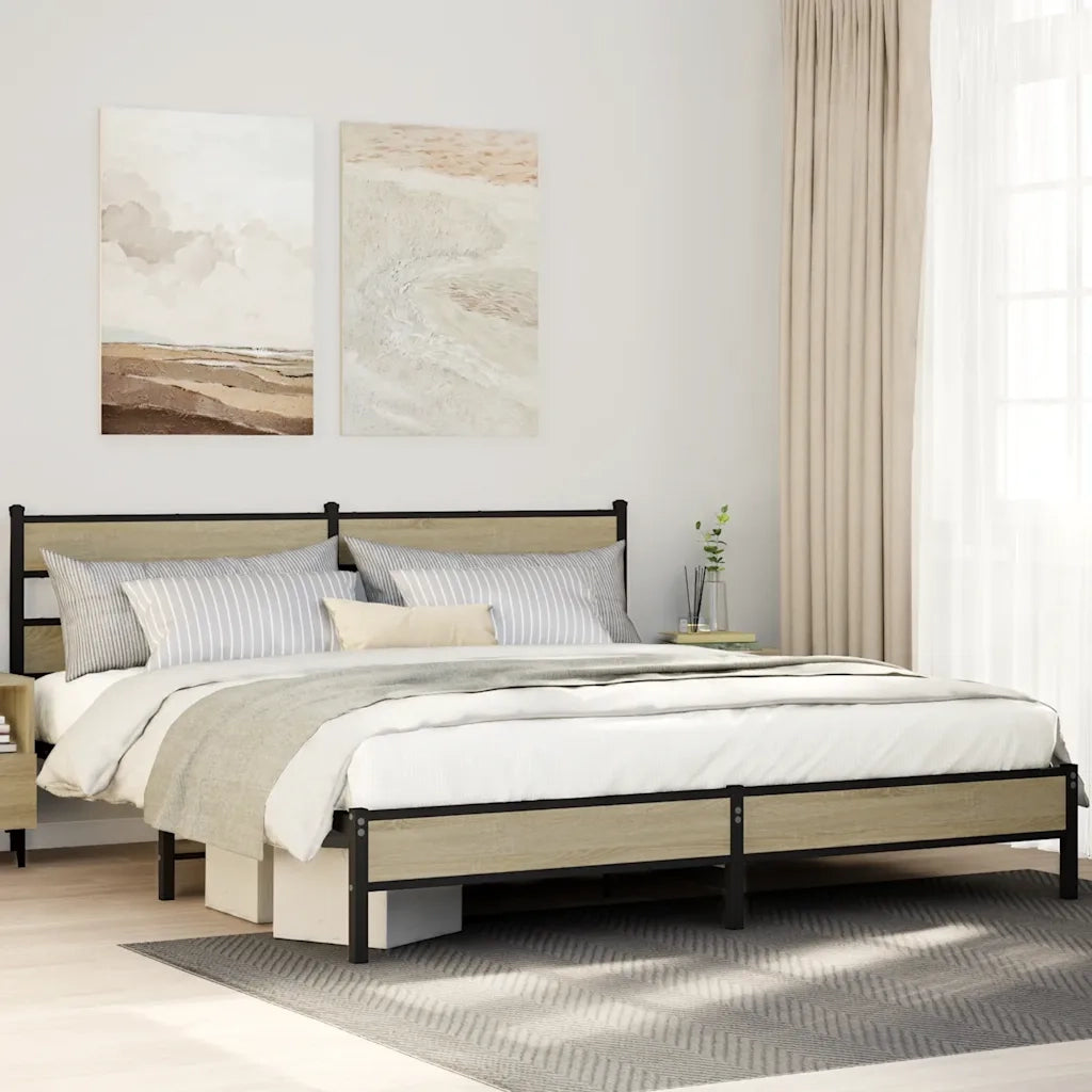 vidaXL Giroletto senza Materaso in Metallo Rovere Sonoma 180x200 cm