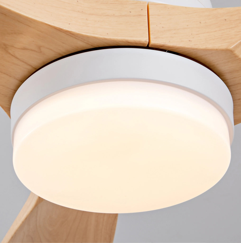 Ventilatore da soffitto 42 pollici con luce LED; 3 pale in ABS bianco e naturale; telecomando