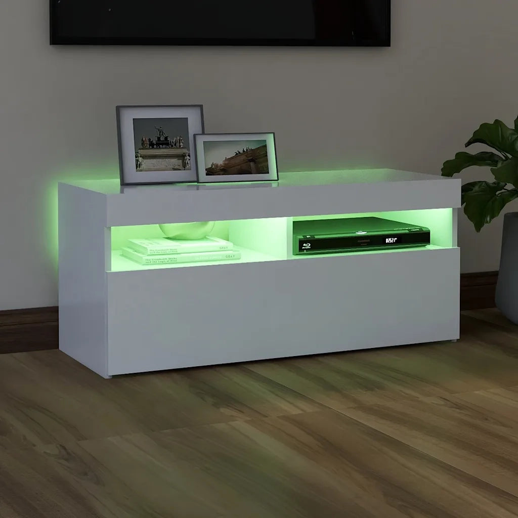 Mobile TV | Armadietto TV | Mobile Porta TV con Luci LED Bianco 90x35x40 cm