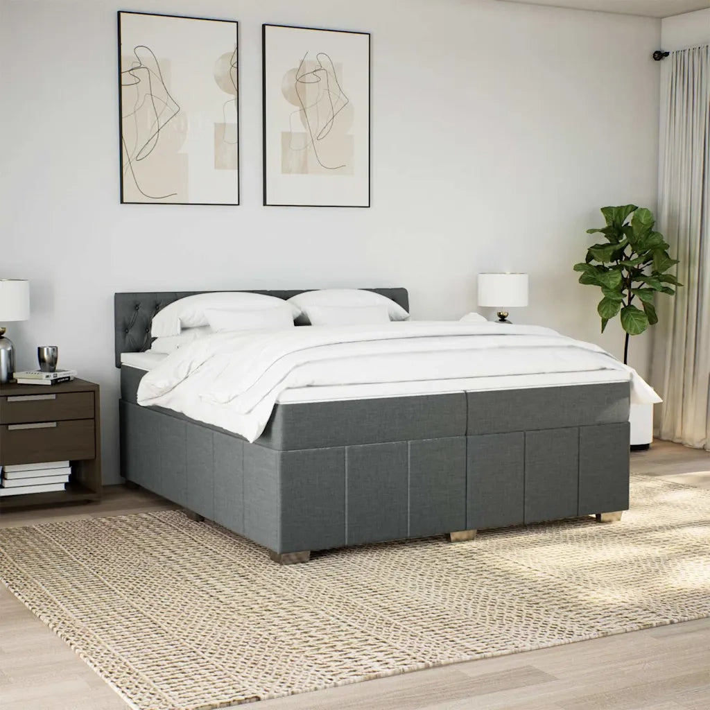Giroletto a Molle con Materasso Grigio Scuro 200x200 cm Tessuto