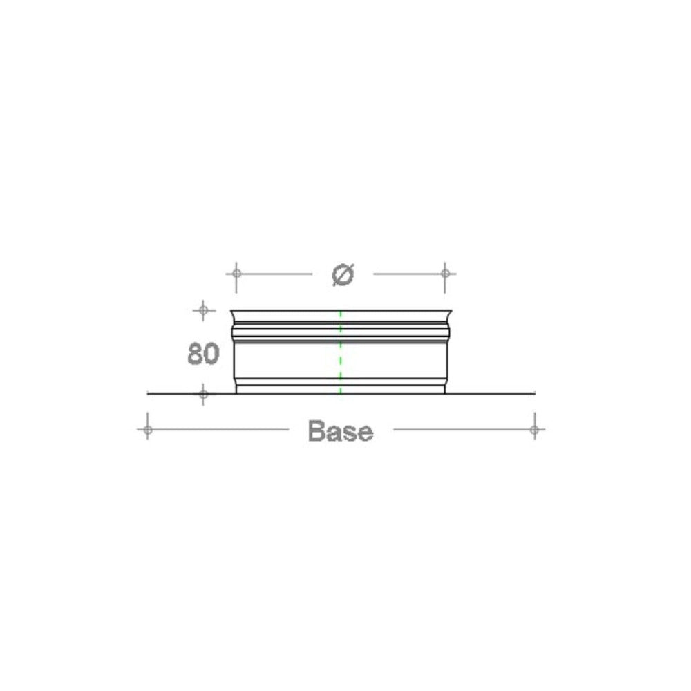 Base forata rame da 20x20cm con innesto m tondo variabile, diametro 100mm