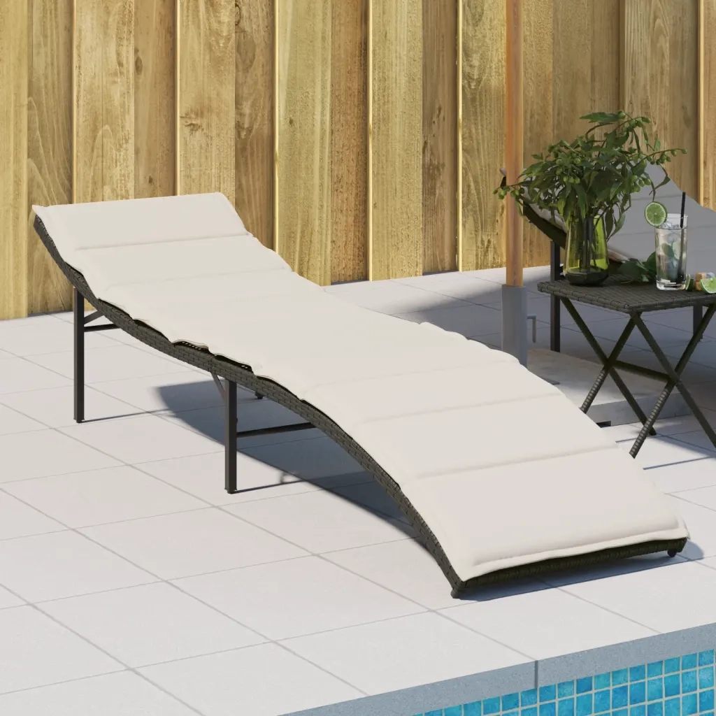 Lettino Prendisole | Sdraio da giardino | Lettino da sole con Cuscino Nero 55x199x50 cm in Polyrattan
