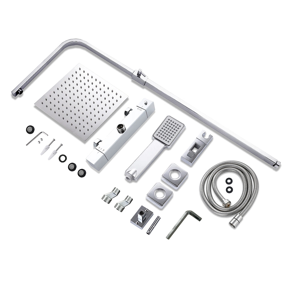 AICA ITALY Sistema Doccia con Miscelatore Termostatico a 38℃ e Soffione Quadrato 25x25cm Altezza Regolabile 75-118cm Cromo