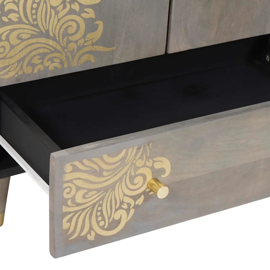 Credenza | Madia | Buffet da pranzo | Armadio da pranzo Grigio e Oro 60 x 33 x 100 cm Legno di mango massello