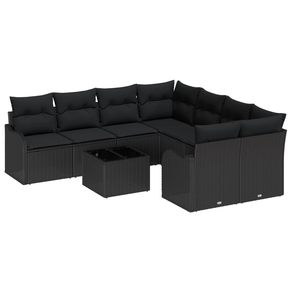Set di Divani da Giardino con Cuscini in Polyrattan Nero  9 Pezzi