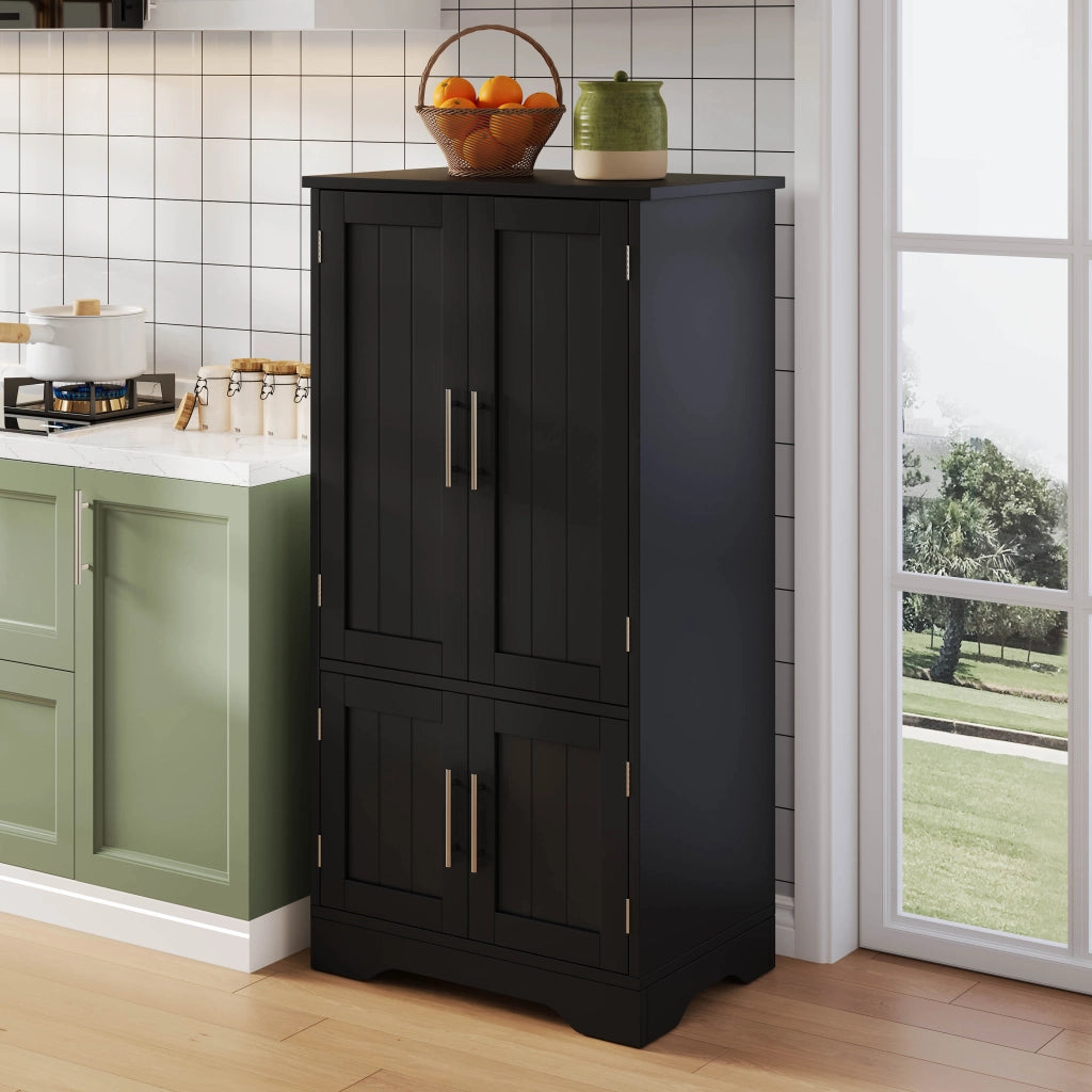Credenza con 4 ante; ripiani regolabili e luce LED - per cucina - 120×60×40 cm - nero