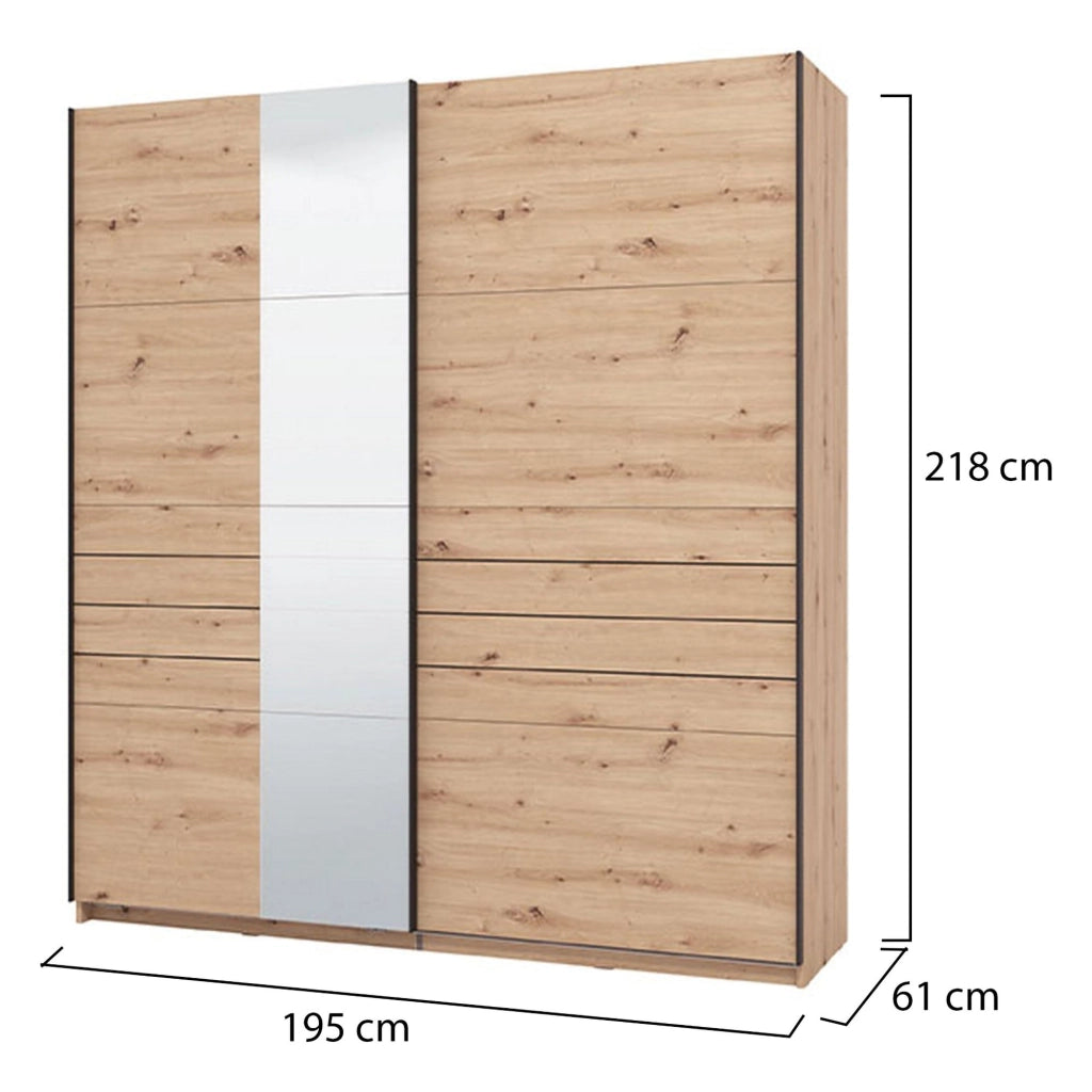 Armadio Camera da Letto Siri, Guardaroba Grande Appendiabiti, 195x217.5h cm Marrone Rovere Nodi