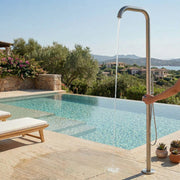 MPC Doccia da Esterno per Piscina e Giardino inox in Acciaio Inox 316L con Miscelatore Caldo-Freddo Getto Laminare Antischizzo e Doccetta Manuale MX1017-INOX