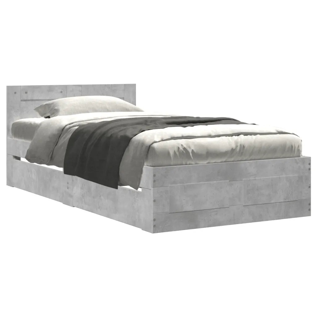 Letto singolo | Letto per adulti | Giroletto Testiera Grigio Cemento 90x200 cm Legno Multistrato