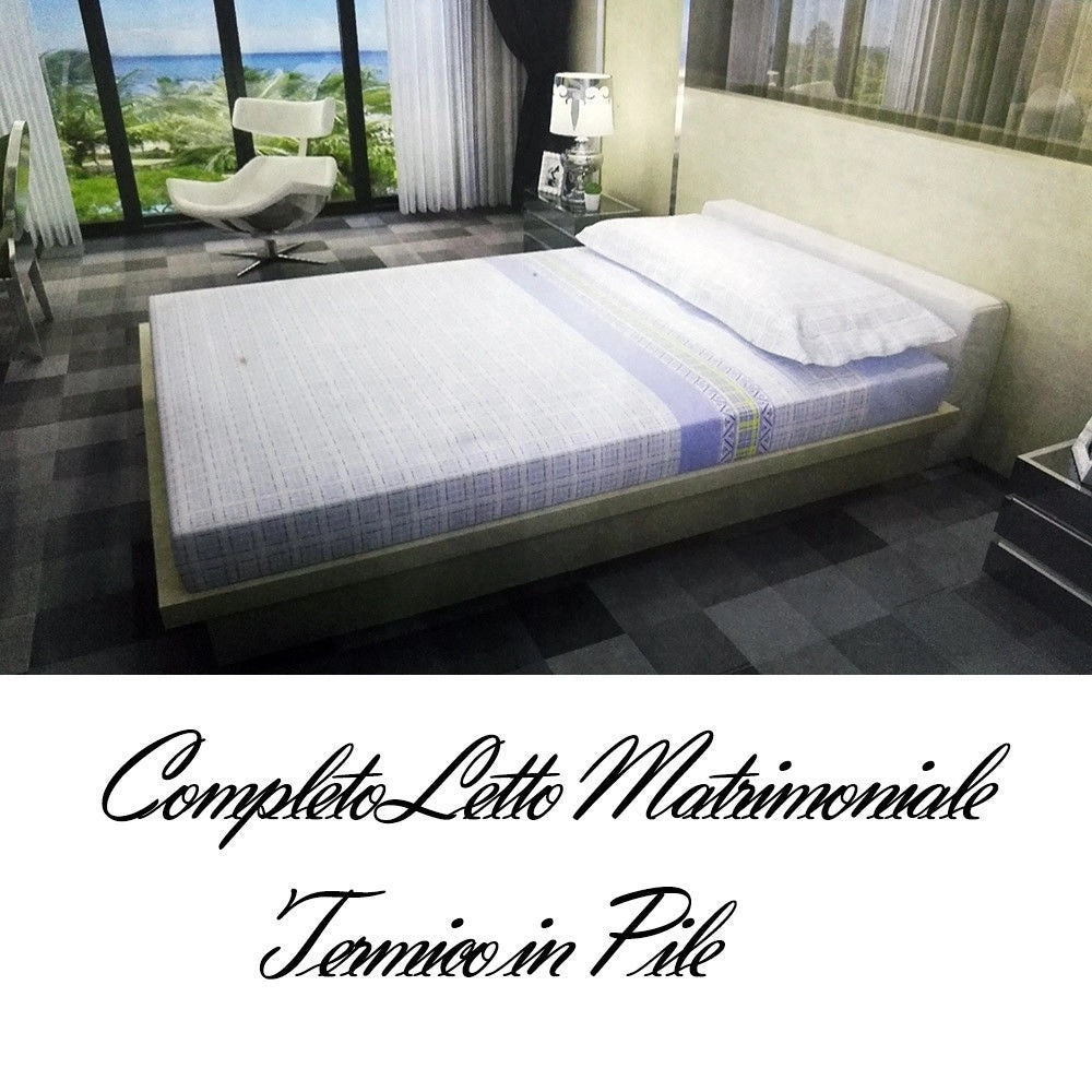 Trade Shop - Completo Da Letto In Pile Lenzuolo Sopra E Sotto 2 Copricuscino Blu A Righe -