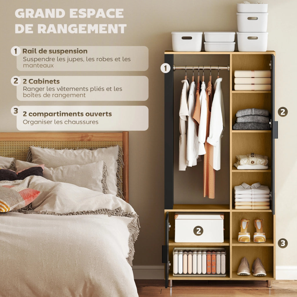 Armadio con specchio e appendiabiti ¨C zephmum ¨C 80x30x170 cm legno naturale