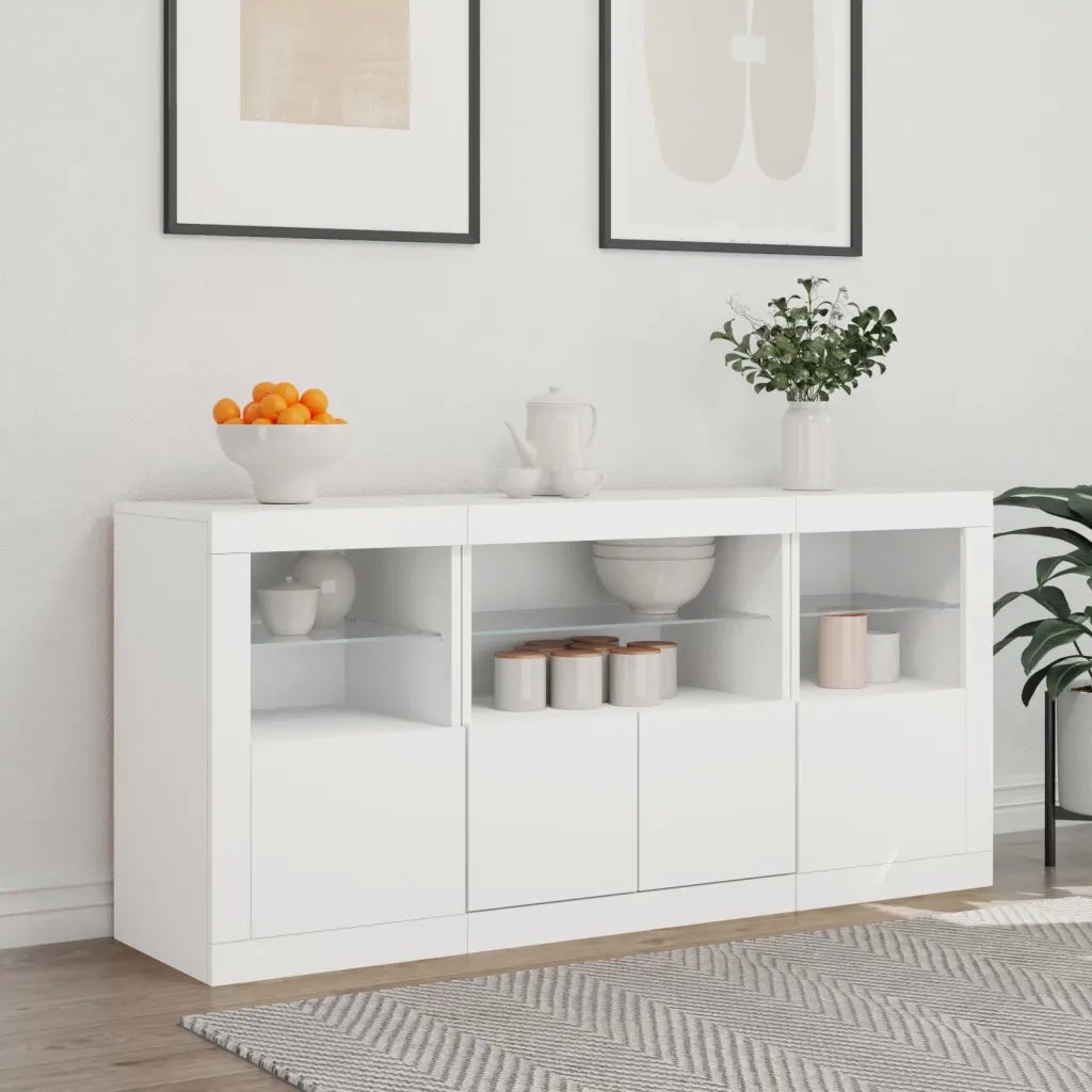 Credenza | Madia | Buffet da pranzo | Armadio da pranzo con Luci LED Bianca 142,5x37x67 cm