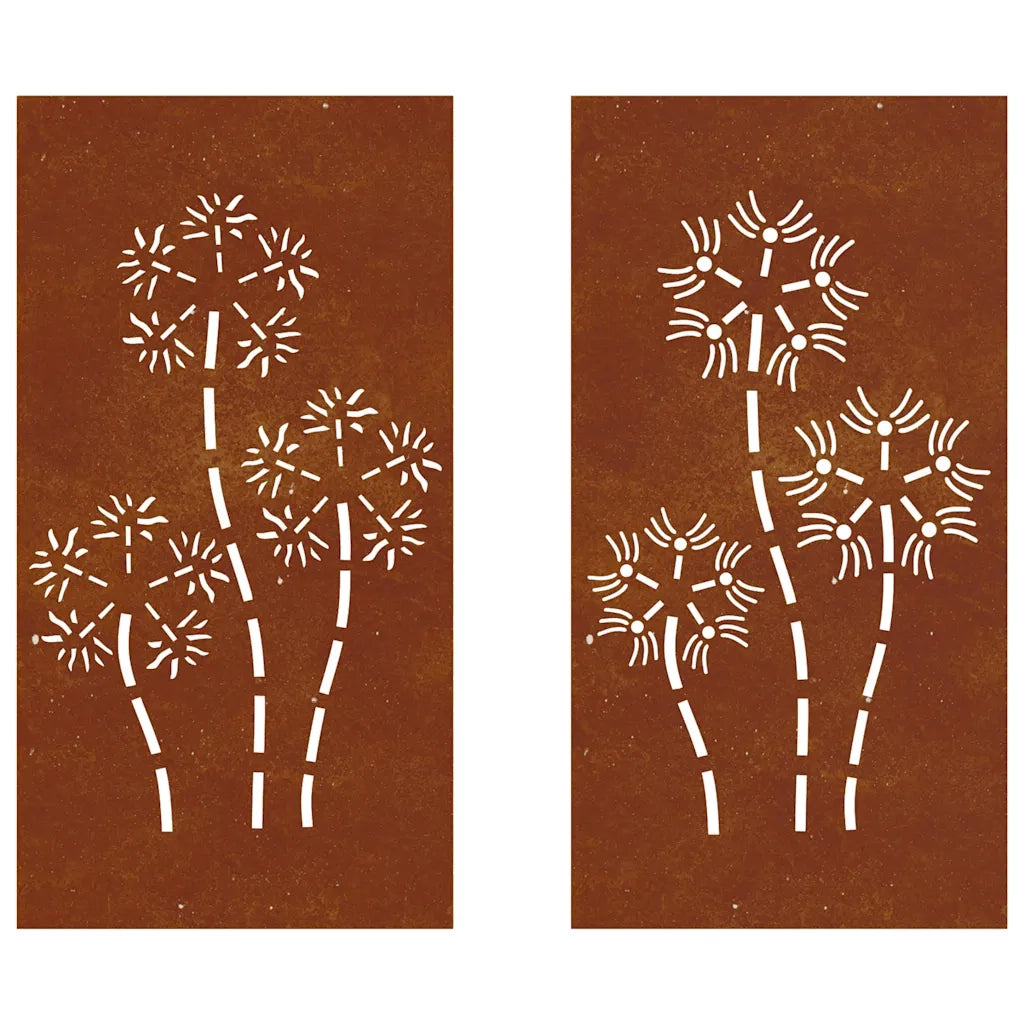 Decorazioni Muro da Giardino 2pz 105x55 cm Fiore Acciaio Corten