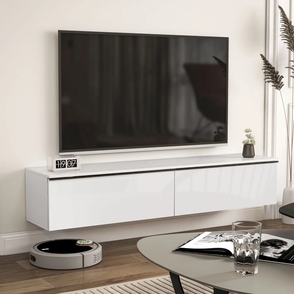 Mobile Sospeso con Armadietti con Ante a Ribalta 160x35x30 cm in Legno Bianco Lucido