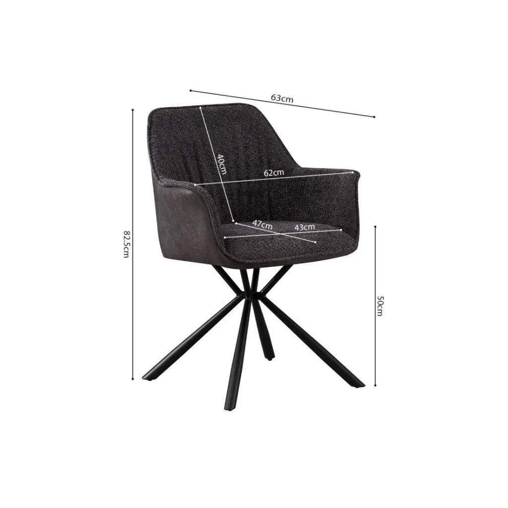 Sedia LUCIA – Bouclé Grigio & Schienale in PU Grigio chiaro – H82.5 × L62 × P63 cm – Stile design
