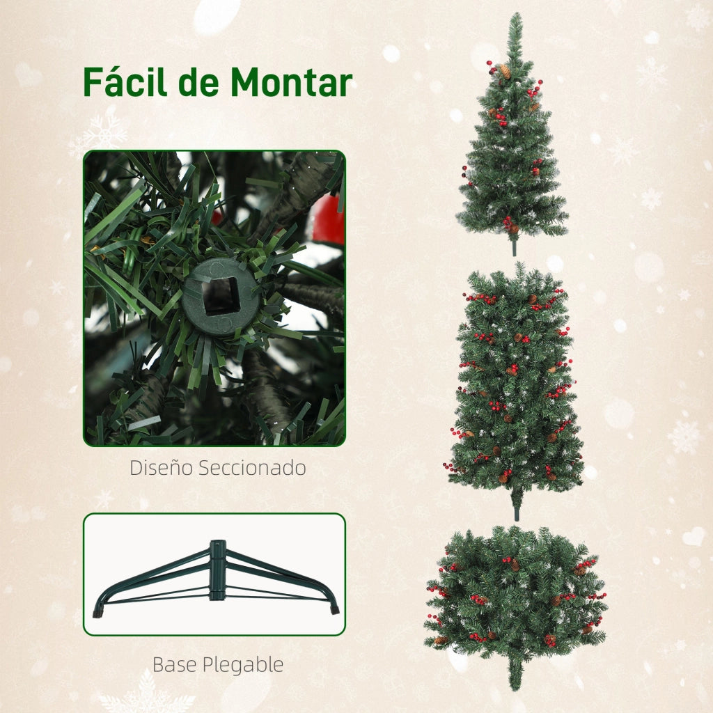 Albero di Natale Artificiale 230 cm con Luci LED 761 Rami Pigne Bacche e Base ¨C Xylo ¨C Verde