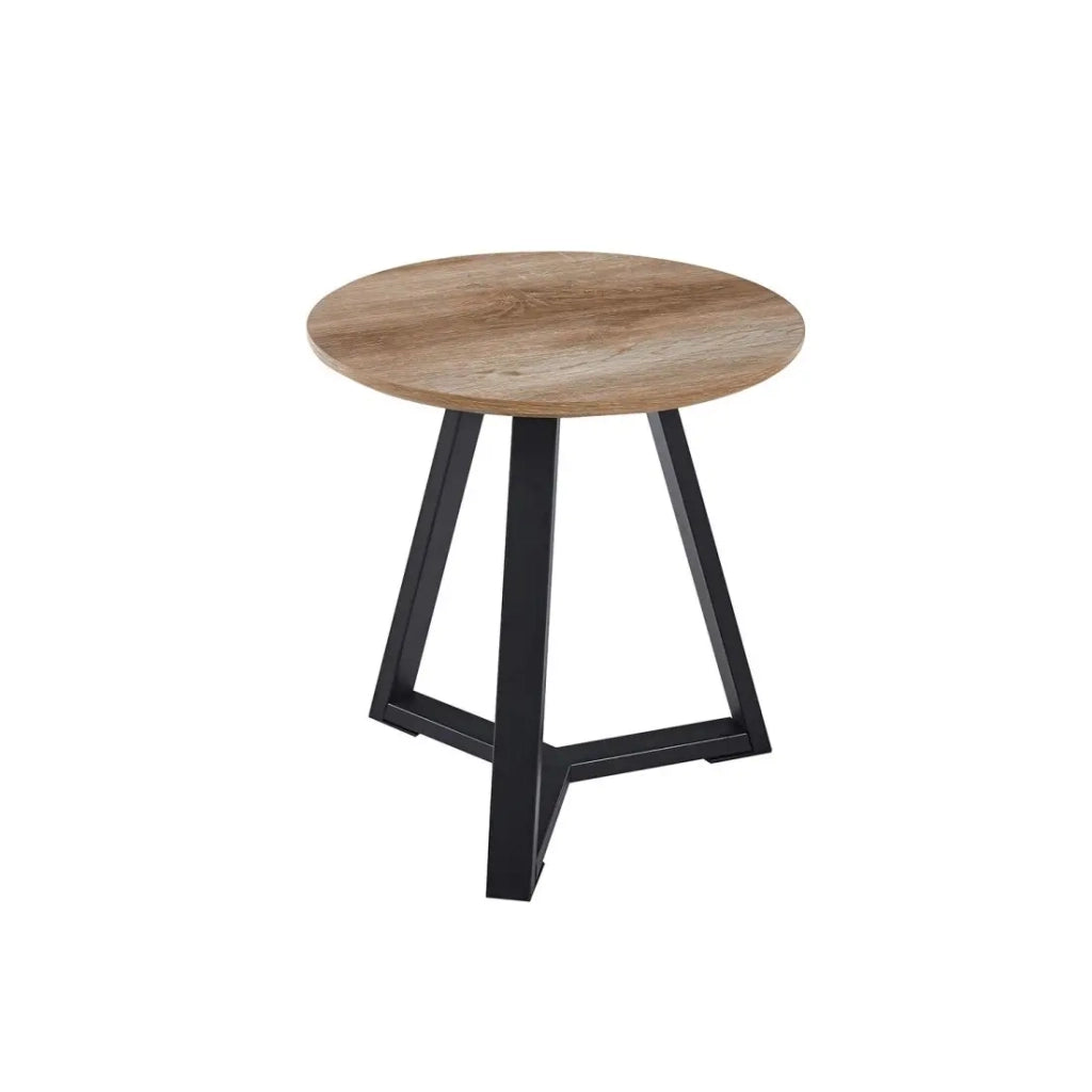 Tavolino basso rotondo PASAO – Legno di rovere invecchiato e metallo nero – Stile rustico
